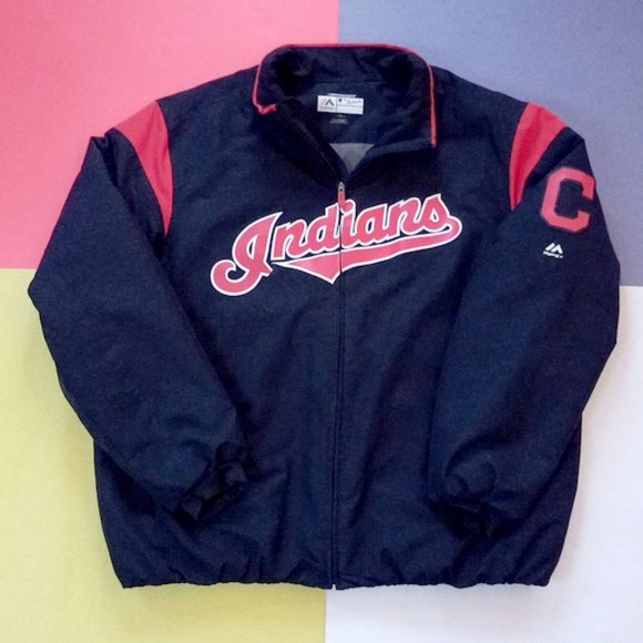 Majestic Other - Majestic PREMIER CLEVELAND INDIANS Jacket Blue Therma Base Men Jacket